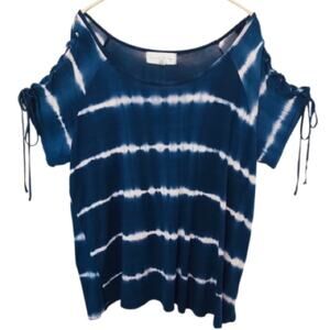 French Laundry 3XL Blue White Pink Tie Dye Laced Short Sleeves Blouse Shirt Top